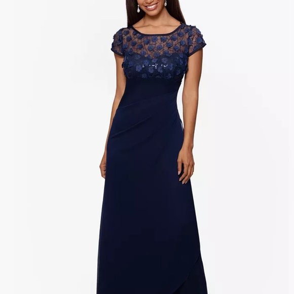 Xscape Dresses Xscape Plus Size 3dfloral Gown Navy Blue Poshmark
